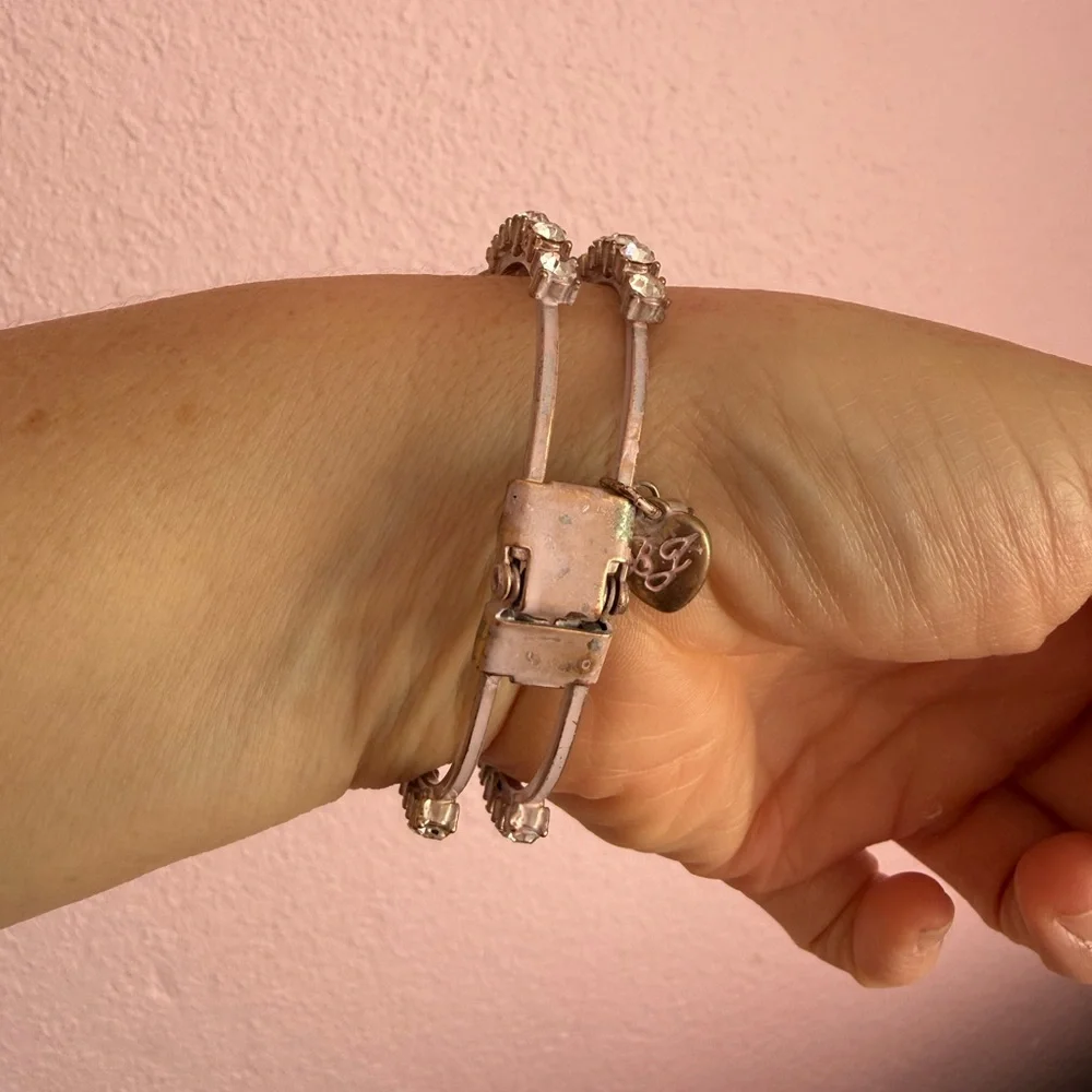 Rhinestone Heart Floral Bracelet - Pink and Silver - Picture 3 of 7